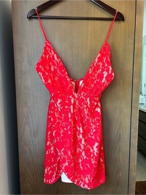 By the way red lace mini dress